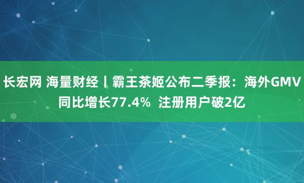 长宏网 海量财经丨霸王茶姬公布二季报：海外GMV同比增长77.4%  注册用户破2亿